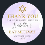 Pegatina Redonda Bat Mitzvah Pastel Purple Gold Gracias<br><div class="desc">Bat Mitzvah Pastel Purple Gold Gracias Pegatina Redondo Clásico</div>