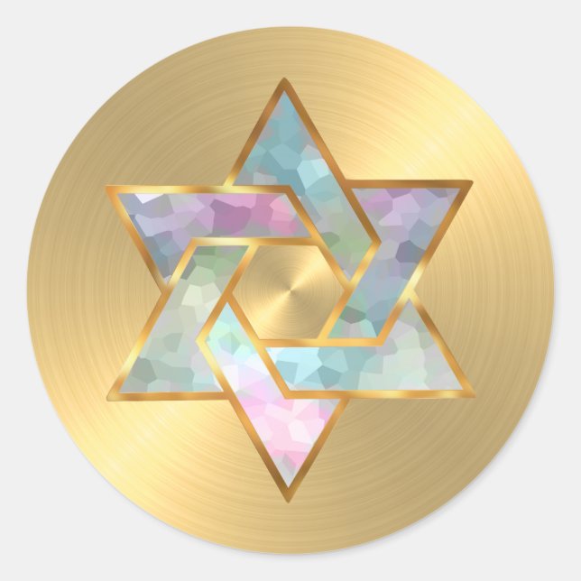 Pegatina Redonda Bat Mitzvah Pastel Star of David Gold (Anverso)