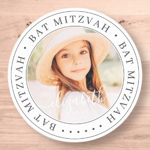 Pegatina Redonda Bat Mitzvah Personalizado Moda moderna elegante