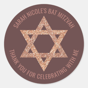 Pegatina Redonda Bat Mitzvah Rosa Gold Star Of David Gracias