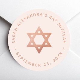 Pegatina Redonda Bat Mitzvah Rosa Niña Rosa Dorado Estrella de Davi