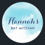 Pegatina Redonda BAT MITZVAH SEAL star moderna acuarela azul<br><div class="desc">por kat massard >> WWW.SIMPLYSWEETPAPERIE.COM <<</div>