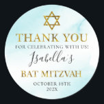 Pegatina Redonda Bat Mitzvah Watercolor Pastel Azul Oro Gracias<br><div class="desc">Bat Mitzvah Watercolor Pastel Azul Oro Gracias Pegatina Redondo Clásico</div>