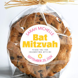 Pegatina Redonda Bat Mitzvah Yellow Bold Hot Pink Typography Guay