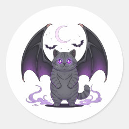 Pegatina Redonda Bat Wing Brit - Halloween del gato británico Short