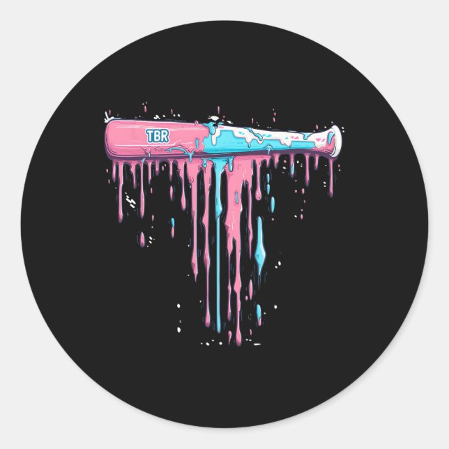 Pegatina Redonda Batalla De Béisbol Con Rasgadura De Espolvorines P (Anverso)