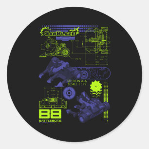 Pegatina Redonda Batallas Sawblaze Battle Schematics