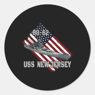 Pegatina Redonda Batallero Uss New Jersey Bb-62 &amp; Combate Warsh