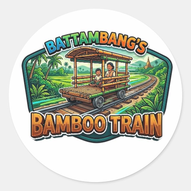 PEGATINA REDONDA BATAMBANG'S BAMBOO TRAIN (Anverso)