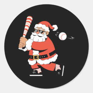 Pegatina Redonda Bate de béisbol de Santa de Navidad Caña de carame