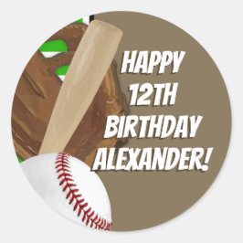 Pegatina Redonda Bate de béisbol Deportivos Niños Fiesta de Cumplea