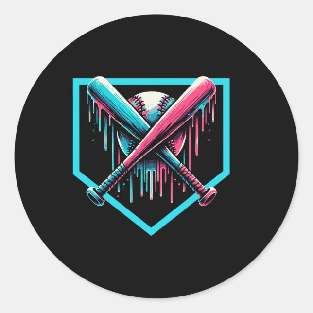 Pegatina Redonda Bate de Béisbol para niños de Béisbol con gota de  (Anverso)