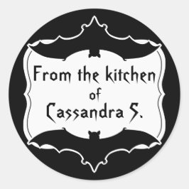 Pegatina Redonda Bate de Halloween blanco y negro gótico