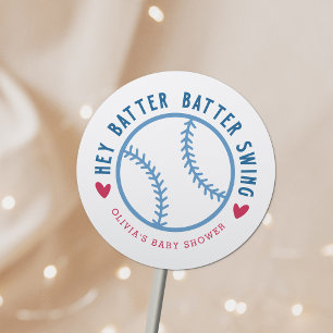 Pegatina Redonda Batería Batter Swing Baseball Baby Shower