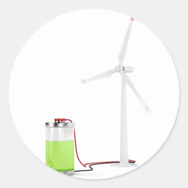 Pegatina Redonda Batería de carga con turbina eólica (Anverso)