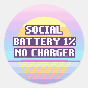 Pegatina Redonda Batería Social 1%, Sin Cargador Pixel Sticker