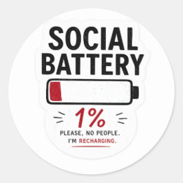 Pegatina Redonda Batería Social Baja Sticker Divertido para Introve