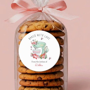 Pegatina Redonda Batidora de pastel de acuarela horneada con amor 