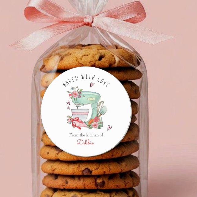 Pegatina Redonda Batidora de pastel de acuarela horneada con amor  (Subido por el creador)