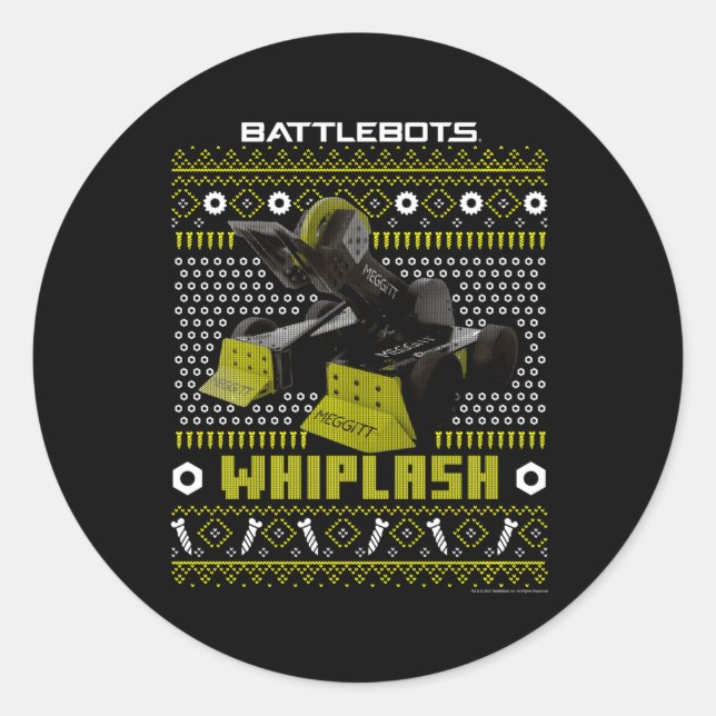 Pegatina Redonda Batlebots Robot Whiplash Feo (Anverso)