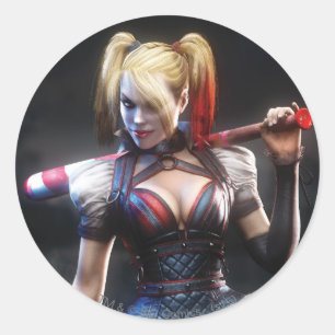 Pegatina Redonda Batman Arkham Knight   Harley Quinn con murciélago