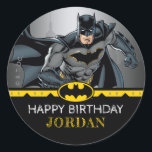 Pegatina Redonda Batman | Chalkboard Happy Birthday<br><div class="desc">Everyone's favorite superhero,  Batman proves that you don't need super powers to be a superhero in these cool birthday stickers. Personalize by adding your child's name.</div>