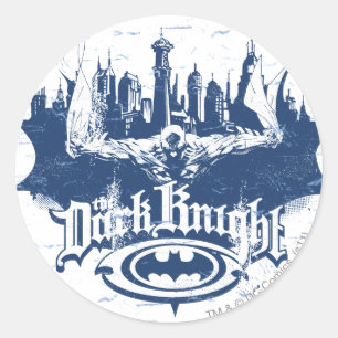 Pegatina Redonda Batman Dark Knight   Cityscape Blue Logo