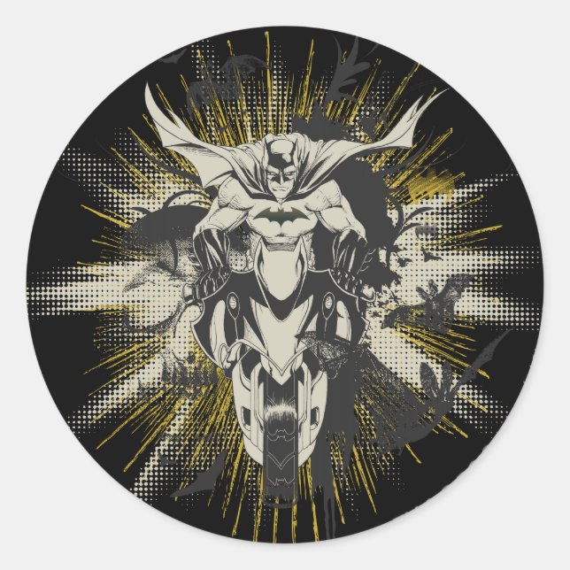 Pegatina Redonda Batman en bicicleta (Anverso)