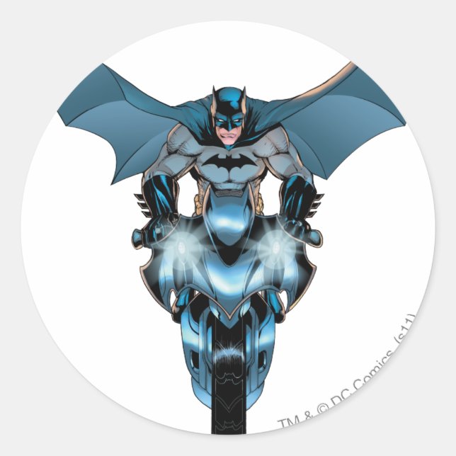 Pegatina Redonda Batman en bicicleta con capa (Anverso)