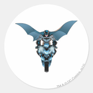 Pegatina Redonda Batman en bicicleta con capa