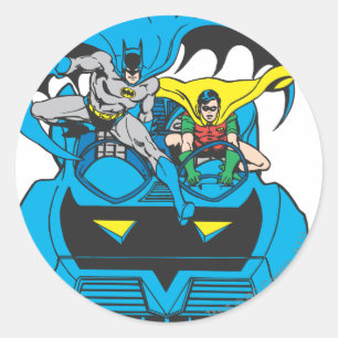Pegatina Redonda Batman y Robin Ride Batmobile