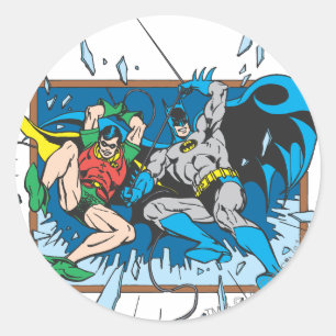 Pegatina Redonda Batman y Robin Shatter Window