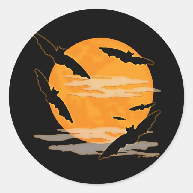 Pegatina Redonda Bats de Halloween de Luna Llena (Anverso)