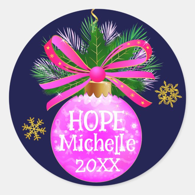 Pegatina Redonda Bauble de cinta rosa único (Anverso)
