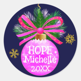 Pegatina Redonda Bauble de cinta rosa único