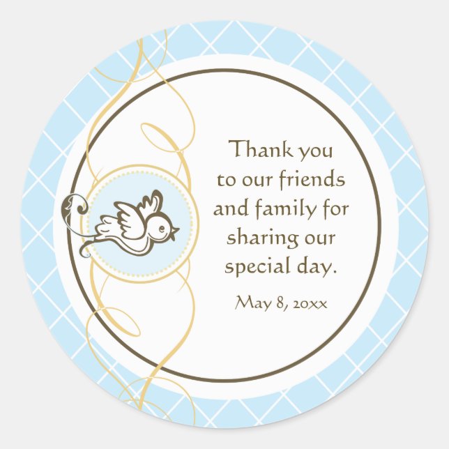 Pegatina Redonda Bautismo azul/Pegatina del Favor de la Cristiandad (Anverso)