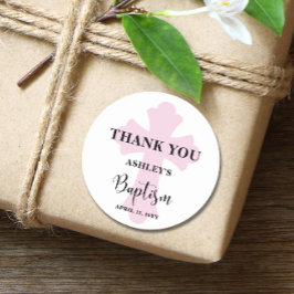 Pegatina Redonda Bautismo cruzado rosa