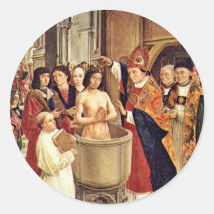 Pegatina Redonda Bautismo De Clovis Por Meister Des Heiligen Ägidiu