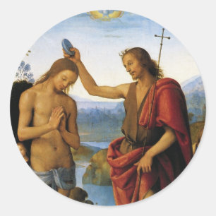 Pegatina Redonda Bautismo de Cristo por Pietro Perugino