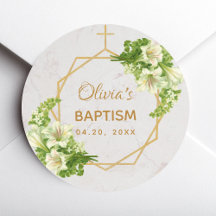 Bautismo Floral Oro Lirios Blancos Mármol Geométri