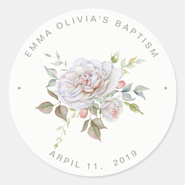 Pegatina Redonda Bautismo moderno y elegante | Floral Delicada