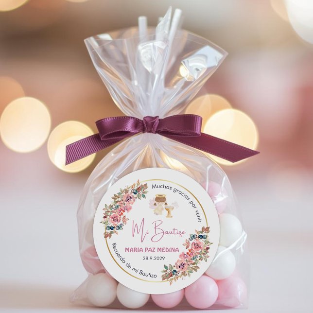 Pegatina Redonda Bautismo personalizado y favorece los regalos Flor (Subido por el creador)