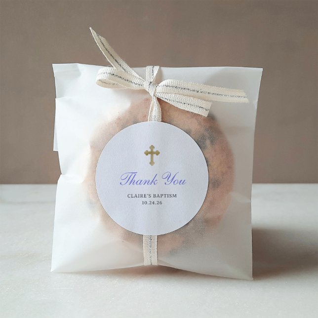 Pegatina Redonda Bautismo simple y elegante | Cruz de oro de Faux (Subido por el creador)