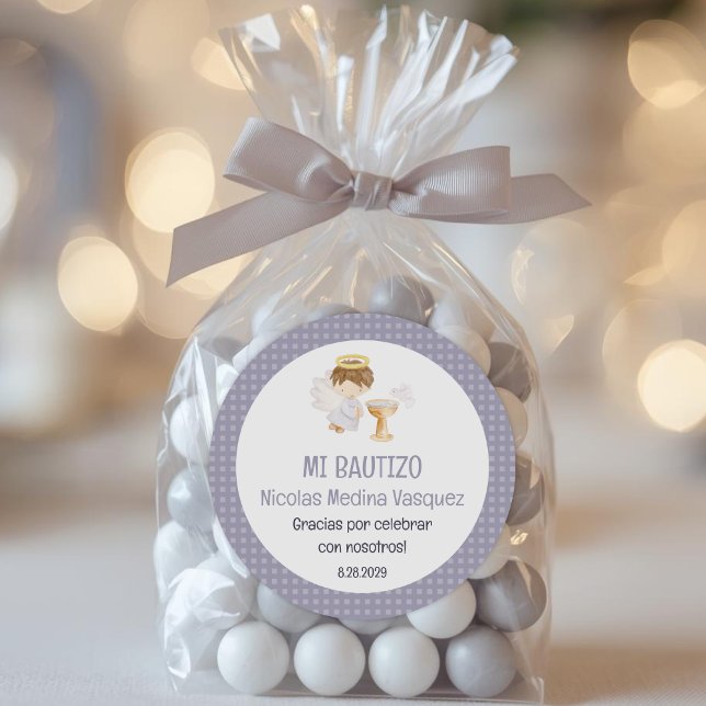 Pegatina Redonda Bautizo Boy Angel Cute Baptism Christening Favores (Subido por el creador)