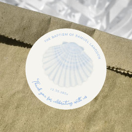 Pegatina Redonda Bautizo de concha azul Gracias