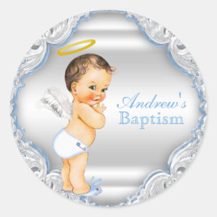 Pegatina Redonda Bautizo de Niño Ángel