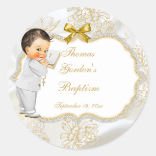 Pegatina Redonda Bautizo de Niño Cruz de Oro