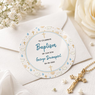 Pegatina Redonda Bautizo Elegante   Fiesta de Bautizo para Niños Re
