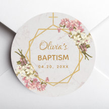 Bautizo Floral Dorado Orquídeas Rosadas Mármol Geo