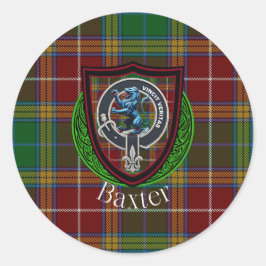 Pegatina Redonda Baxter Scottish Clan Tartan & Crest